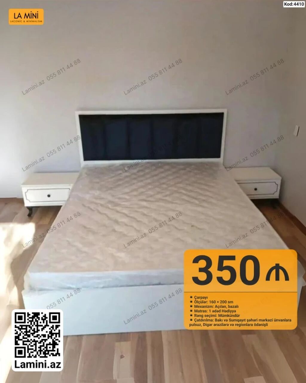 Məhsul: Çarpayı dəsti - Ölçü: 160 200 sm - Mexanizm: Açılan, bazalı — Yataqlar, Bakı