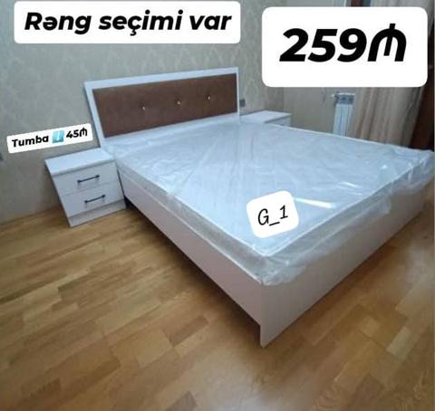 Mebel dəsti – iki nəfərlik çarpayı və tumbi - Rəng seçimi var — საძინებლის ავეჯის კომპლექტები