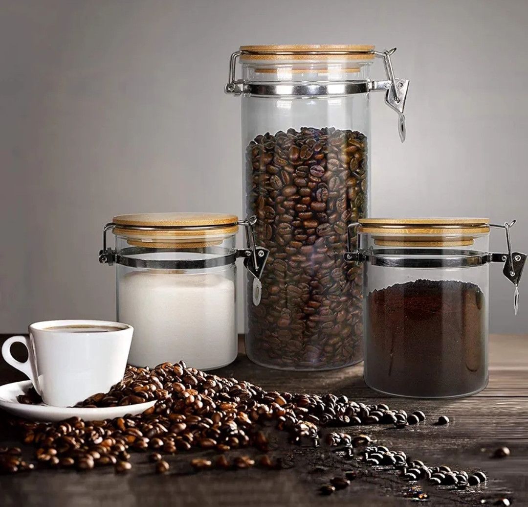 Saxlama üçün banka 1901430, 1000 ml, şüşə/bambuk, şəffaf /bej — Mallar, Bakı (2)