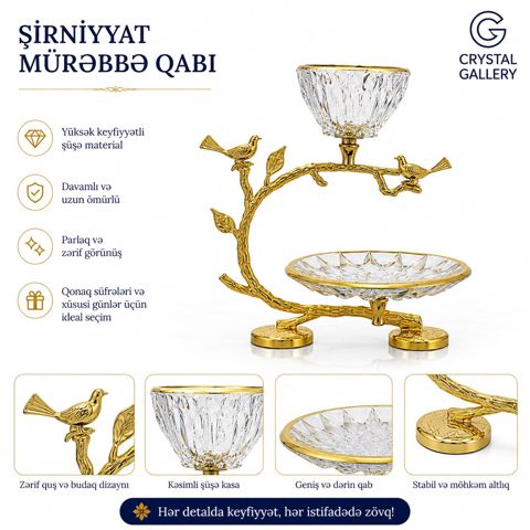 Şirniyyat və mürəbbə qabı Crystal Gallery, şəffaf, şüşə, 200 ml — Bakı