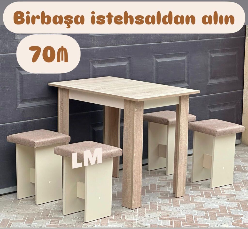 Masa + 4 Taburetka Yeni və sifarişlə. Qiymət: 65₼ Döşəkçəli: 70₼ — Masalar və stullar, Bakı (2)