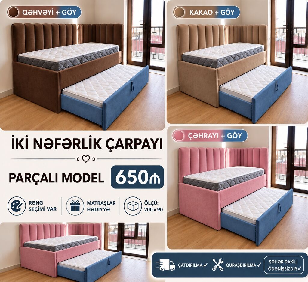 İki nəfərlik çarpayı – parçalı model - Ölçü: 200 90 - Komplekt: üst — Yataqlar, Bakı