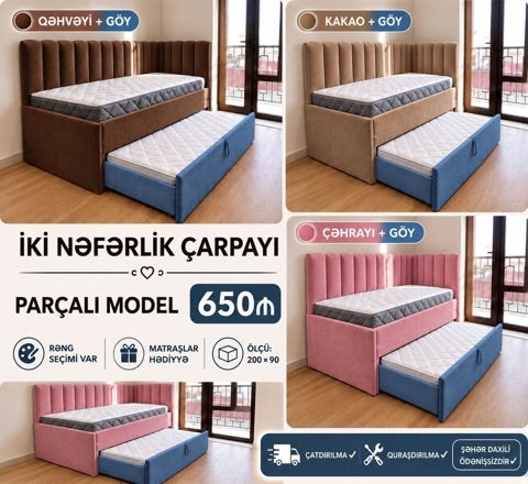 İki nəfərlik çarpayı – parçalı model - Ölçü: 200 90 - Komplekt: üst — Bakı