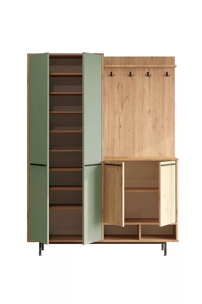 Dəhliz üçün stellaj Elegant Wood ZARR364, laminat, qəhvəyi/yaşıl, 195.6x147.4x35.5 sm — Mallar, Bakı (3)