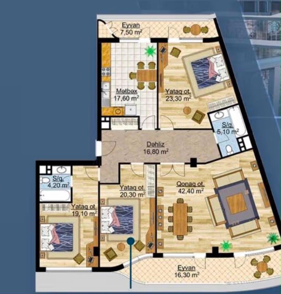 4 otaqlı mənzil, 177 m², 8 Noyabr prospekti, 25/2 (Park Hill Terrace) — Mənzil, Bakı (3)