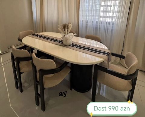Modern yemək otağı dəsti - Dəst: 1 ədəd oval yemək masası + 6 ədəd — Bakı