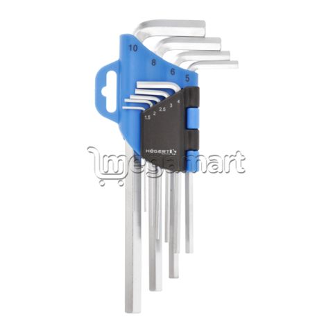 Açar dəsti Altıbucaqlı L formalı 1,5–10 mm, CrV, 9 ədəd Högert HT1W801 — Bakı