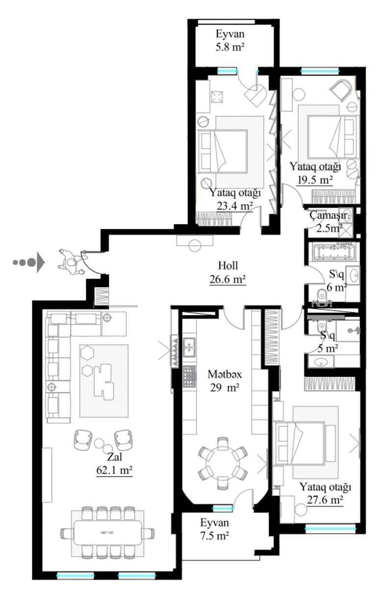 Satılır 4 otaqlı yeni tikili 215 m² — Mənzil, Bakı (5)