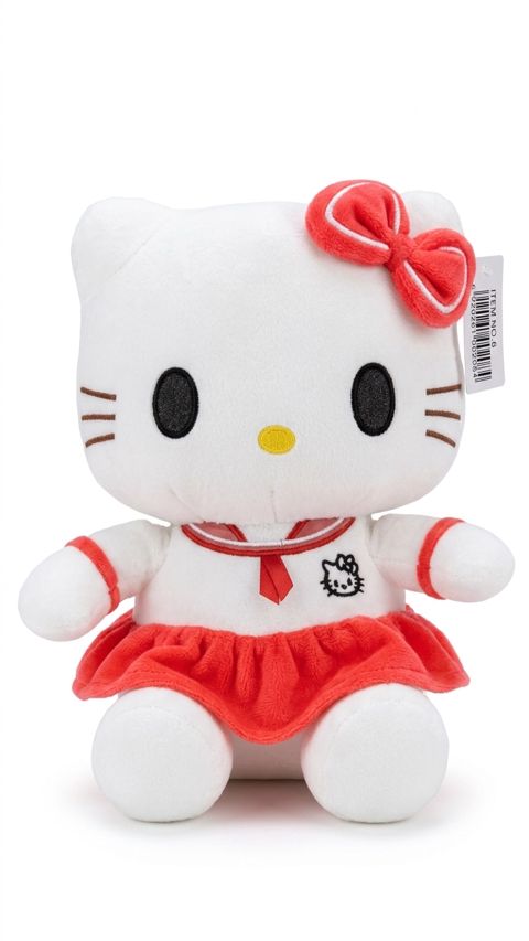 Yumşaq oyuncaq Kitty, peluş, ağ/qırmızı, 1+ yaş — Bakı