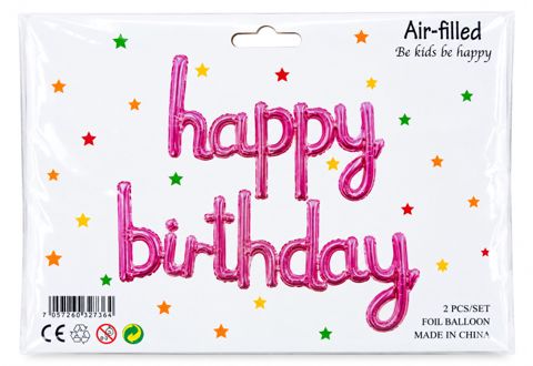 Folqa şar dəsti Happy Birthday, çəhrayı, ad günü dekorasiyası üçün — Bakı