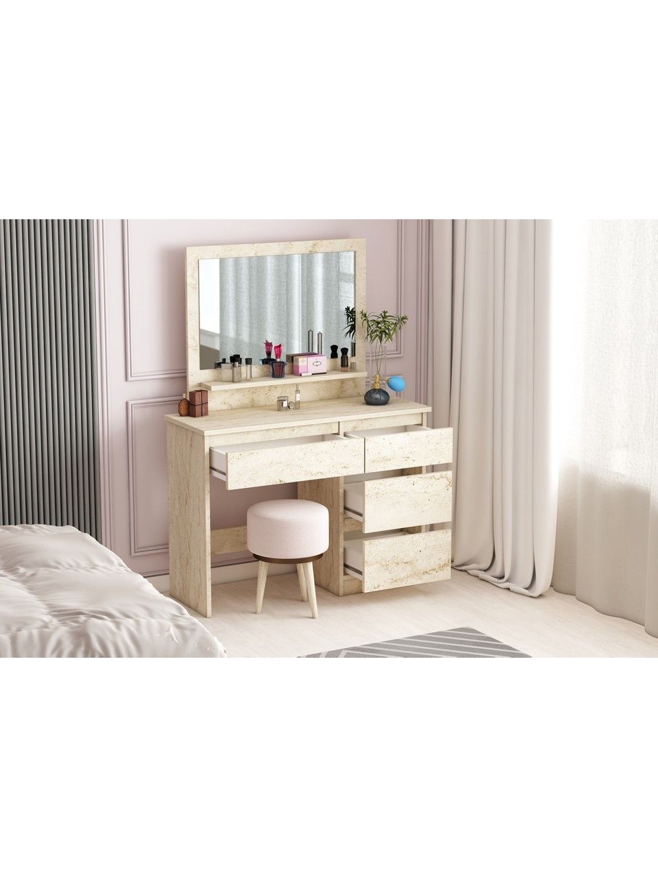 Makyaj masasi Elegant ZARR4003, laminat,bej, 75x100x43 sm — Mallar, Bakı (3)