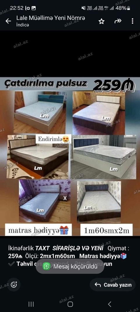İkinəfərlik, Bazasız, Pulsuz matras, Siyirməsiz — Bakı