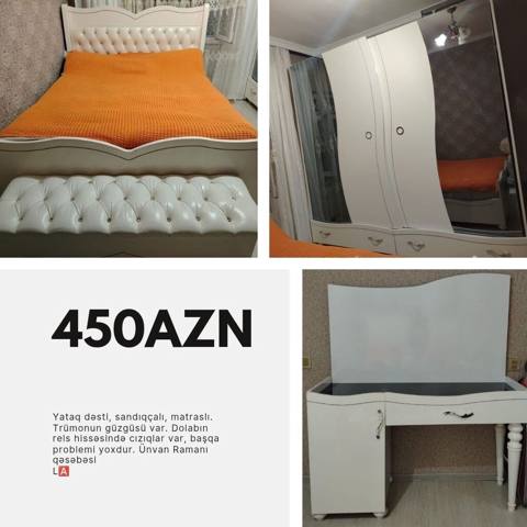 L / Yataq dəsti, sandıqçalı, matraslı 450 azn. Trümonun güzgüsü var — Xəyalə — Эмерек