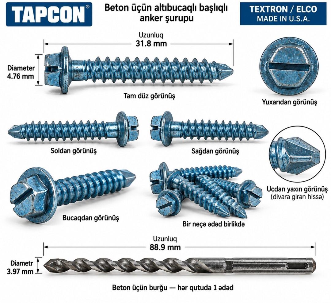 Orijinal Tapcon beton şurupu 4.76 31.8 mm – ABŞ — Təmir və inşaat, Bakı (6)