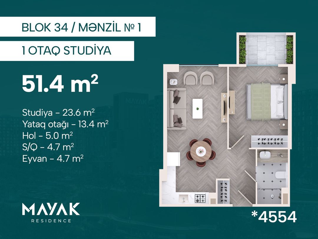 Satılır 1 otaqlı yeni tikili 51.4 m² — Mənzil, Bakı (2)