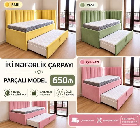 İki nəfərlik çarpayı – parçalı model - Ölçü: 200 90 - Alt hissədən — Bakı