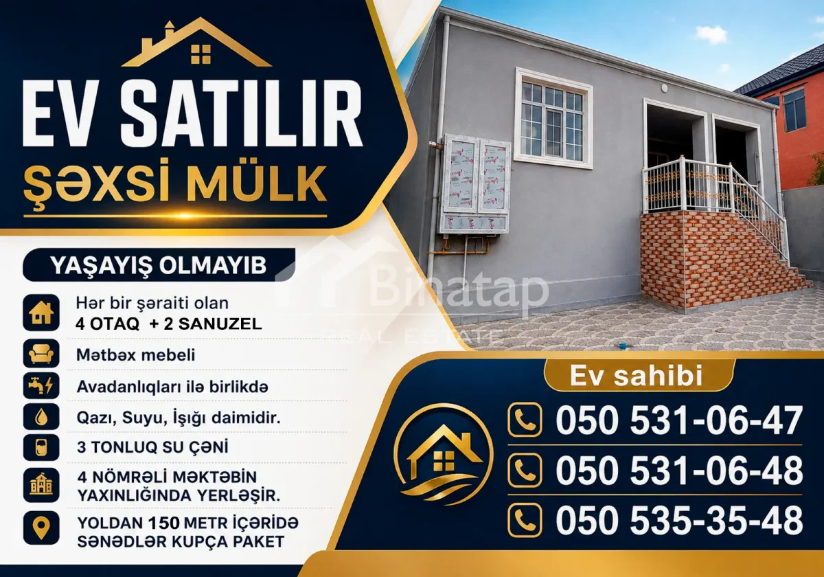 Satılır 4 otaqlı həyət evi / bağ evi 120 m², Mehdiabad qəsəbəsi, Abşeron rayonu — 175 000 ₼ · Bakı · Ev, villa Satılır 4 otaqlı həyət evi / bağ evi 120 m², Mehdiabad qəsəbəsi, Abşeron rayonu — Bakı