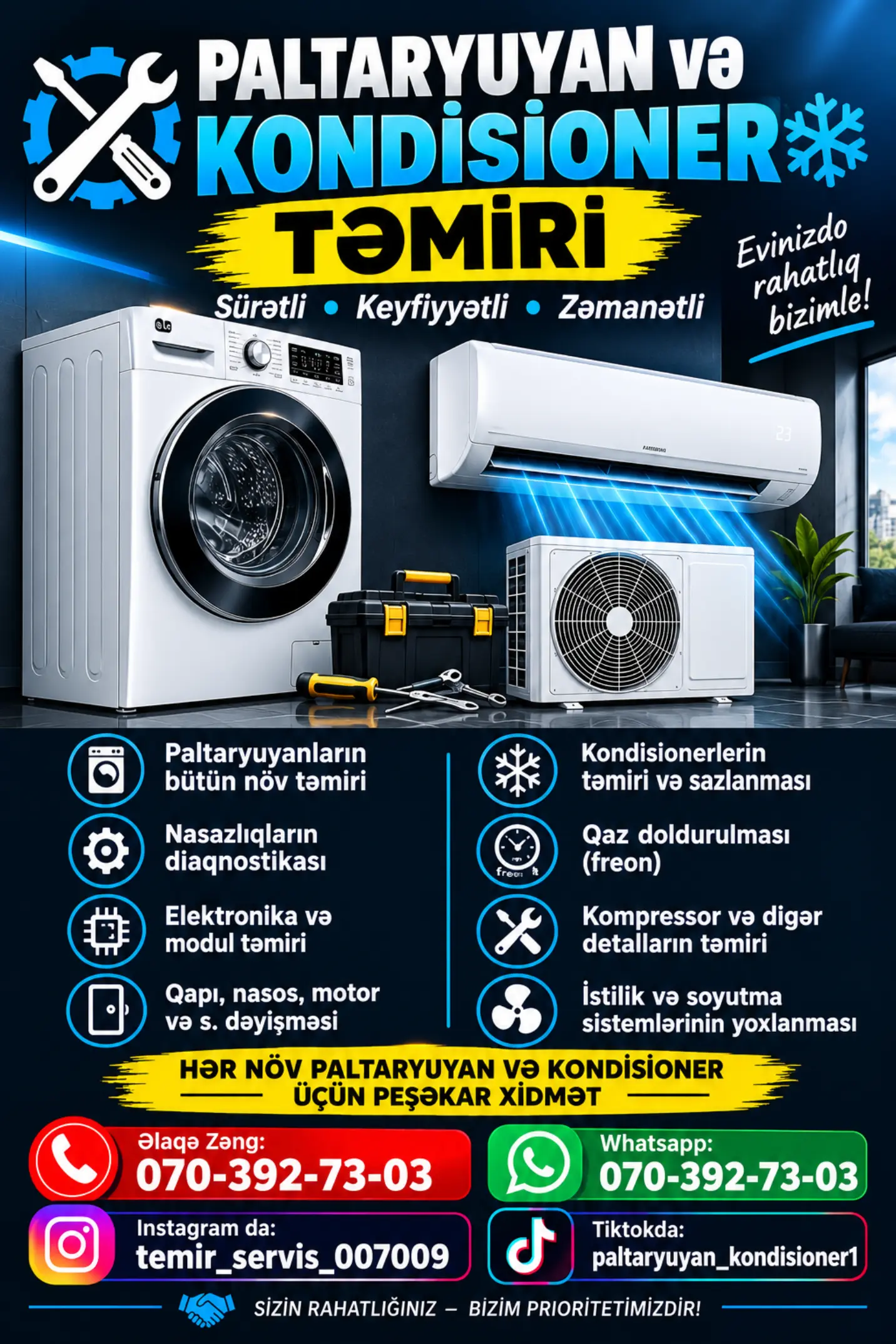 Paltaryuyan təmiri, Kondisioner Servis — Məhərrəm Ibrahimov — Bakı