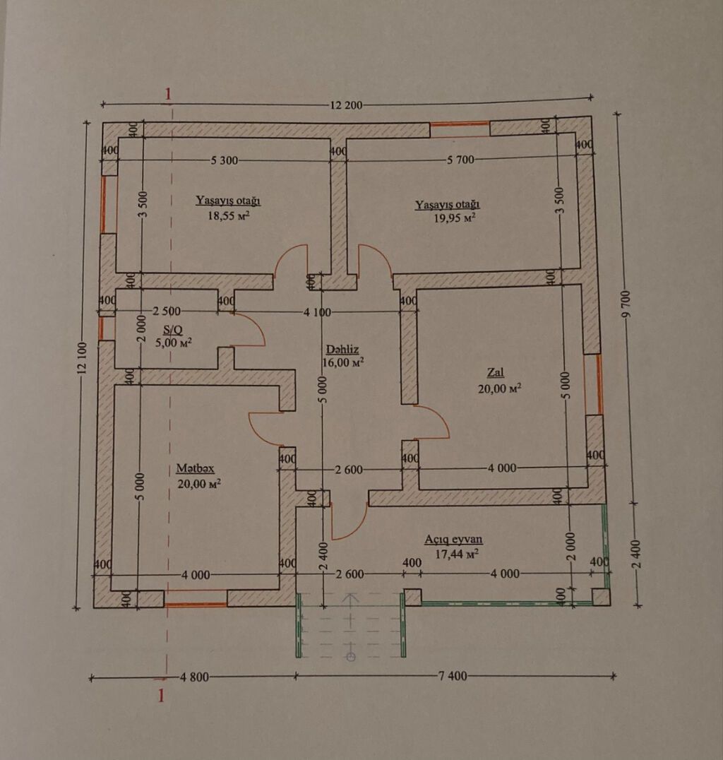 4 otaqlı, 99 kv. m, Kredit yoxdur, Təmirsiz — Ev, villa, Xaçmaz