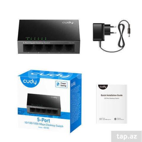 Cudy GS105D 5-Port Gigabit Ethernet Desktop Switch (10/100/1000 Mbps) — Şəbəkə və server avadanlıqları