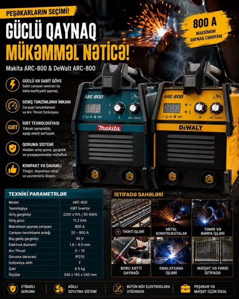 Qaynaq aparatı Makita ARC-800 & DeWALT ARC-800 — Bakı