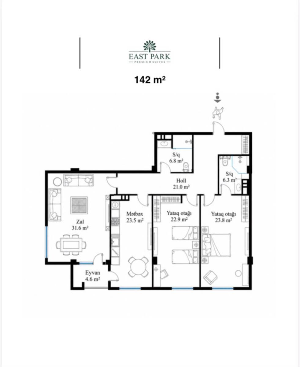 Satılır 3 otaqlı yeni tikili 142 m² — Mənzil, Bakı (4)