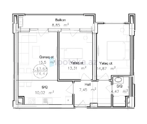 Satılır: 3 Otaq, Yeni tikili, Yasamal r., Yeni Yasamal q., 73.00 m² — Mənzil, Bakı (5)