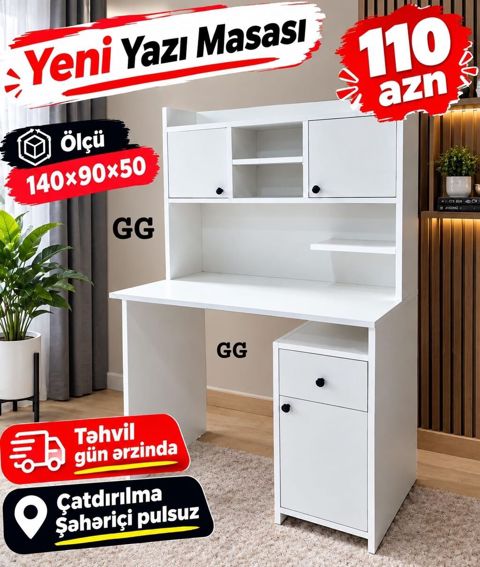 Düz masa, Stulsuz, Polkalı, Siyirməli, Sadə laminat — Bakı