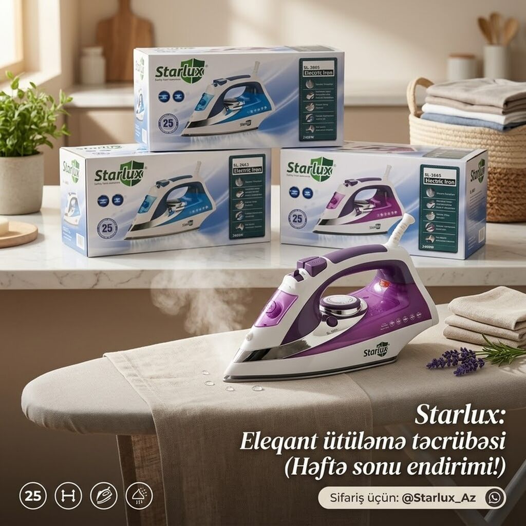 Starlux SL-3665 elektrik ütü - Güclü 2400 W - Davamlı paslanmayan — Ütü, Masazır