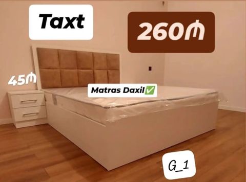Taxt – Matras daxil - Rəng: ağ korpus, qəhvəyi yumşaq başlıq (kvadrat — Mehdiabad