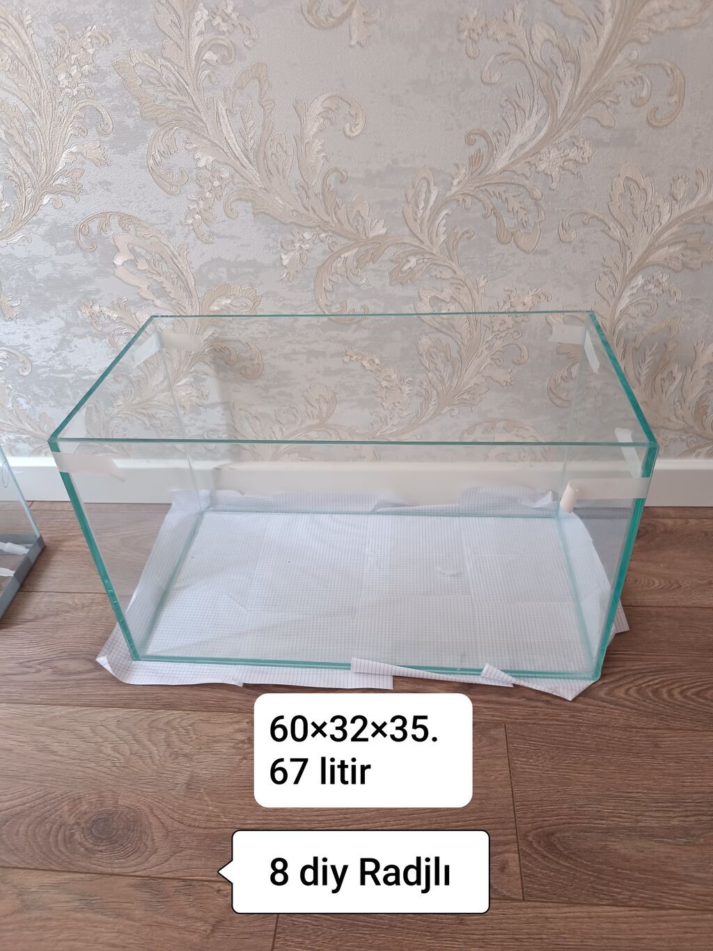 Akvaryum – şüşə, yapışdırma küncləri gücləndirilmiş. Ölçülər: 60 32 — Akvariumlar və balıqlar, Sumqayıt
