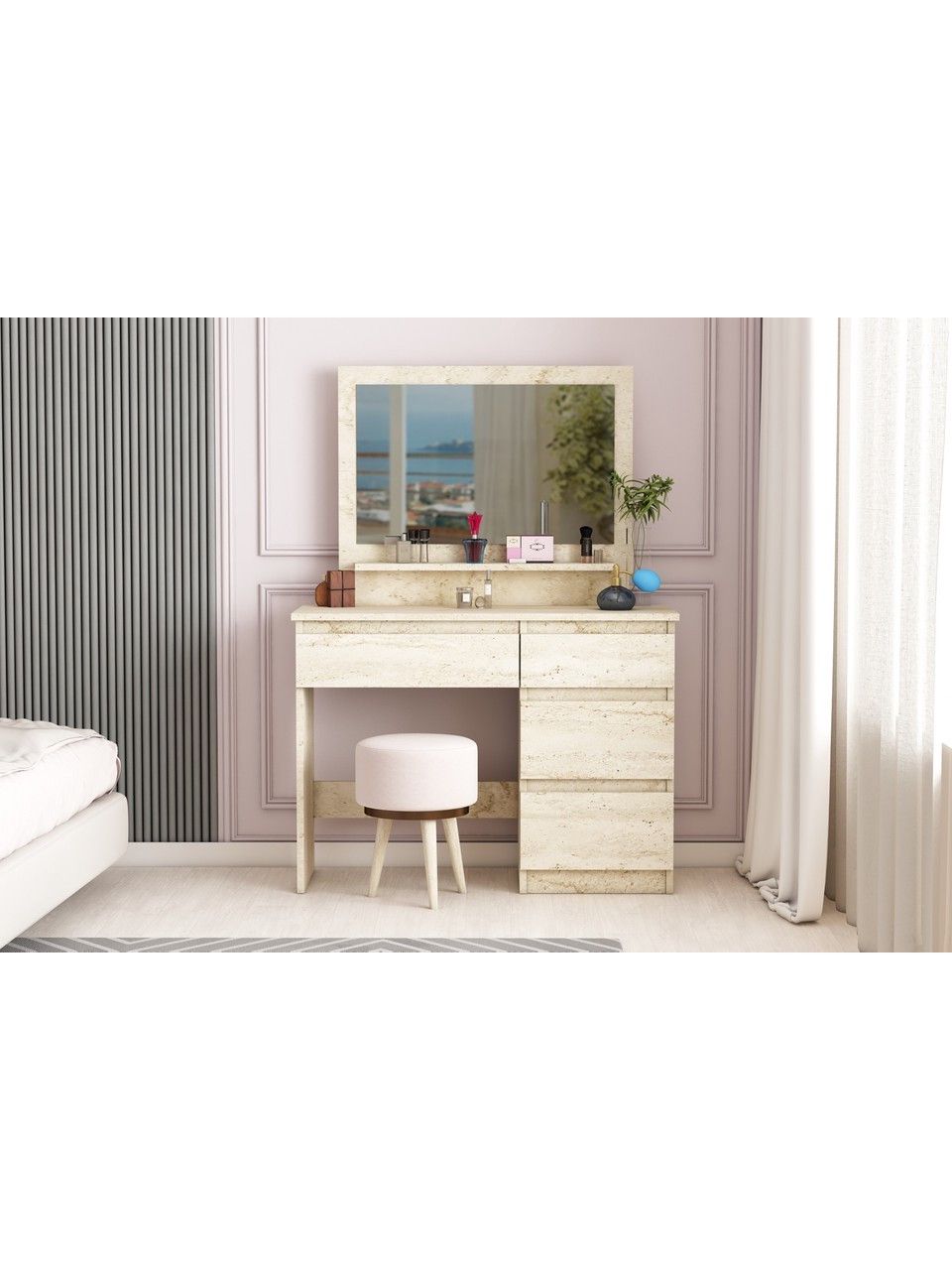 Makyaj masasi Elegant ZARR4003, laminat,bej, 75x100x43 sm — Mallar, Bakı