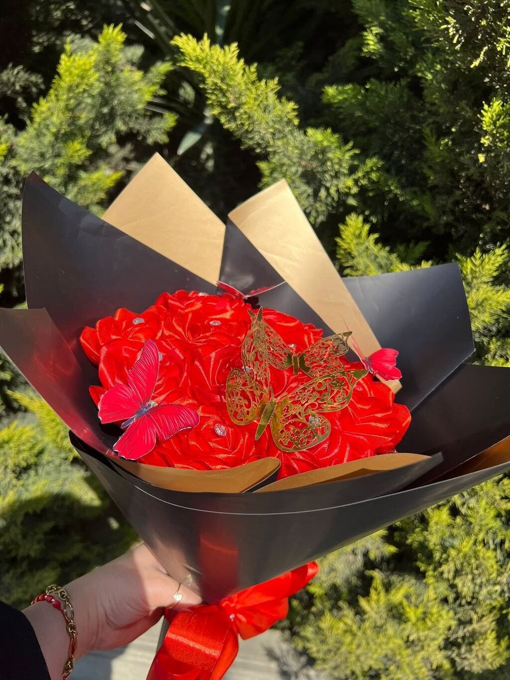 Dekorativ güllərdən hazırlanmış buketlər - Material: Yüksək — Çiçəklər, Bakı (2)