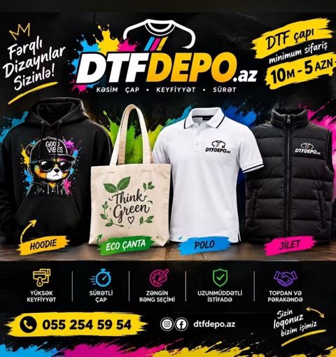 DTFDEP0.az – DTF çap xidməti - Fərqli dizaynlar üçün kəsim, çap — Sumqayıt