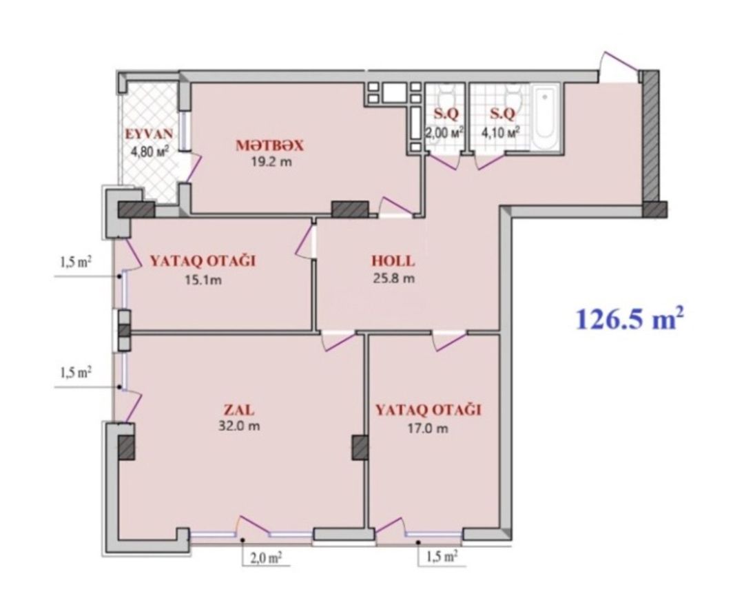 Satılır 3 otaqlı yeni tikili 127 m² — Mənzil, Bakı (3)