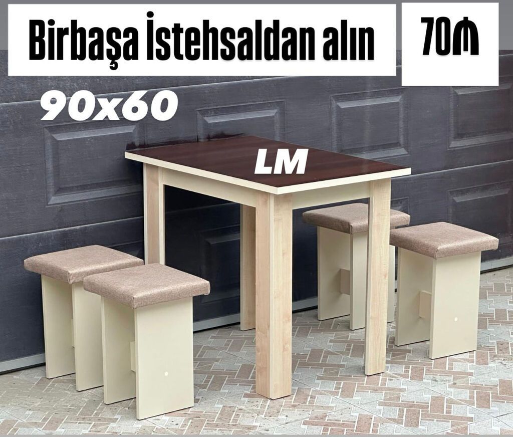 Masa + 4 Taburetka Yeni və sifarişlə. Qiymət: 65₼ Döşəkçəli: 70₼ — Masalar və stullar, Bakı (4)