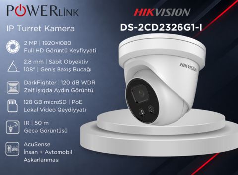 IP Turret Kamera 2.8mm AcuSense Hikvision DS-2CD2326G1-I 2MP — Powerlink Azərbaycan