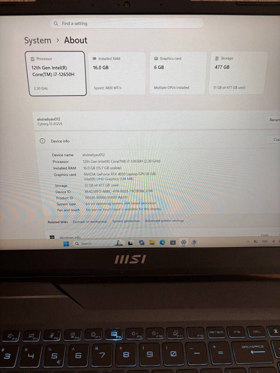 MSI Cyborg RTX 4050 — Noutbuklar, Bakı (12)