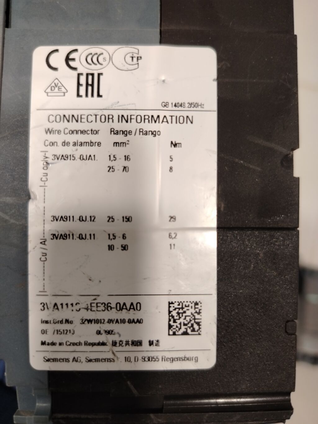 Siemens Elektrik avtomat, 3 faza — Keçici avadanlıqlar, Xırdalan (9)