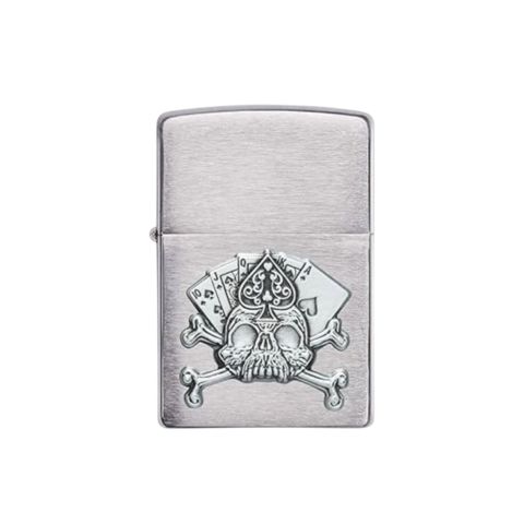 Alışqan Zippo Card Skull Design, Brushed Chrome — Bakı