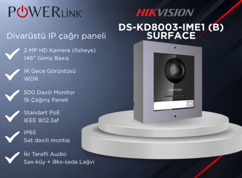 Divarüstü IP Video Domofon Çağırış Paneli Modulu Hikvision DS-KD8003-IME1(B) Surface — Bakı