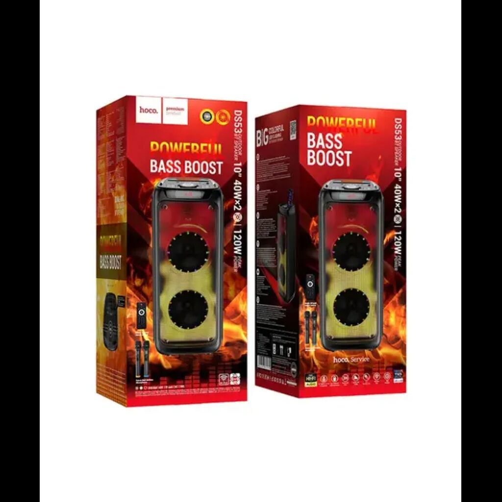 Hoco DS53 Flame Light Karaoke Dinamik 120W RGB, 2 Mikrofon Hoco DS53 — Dinamiklər və akustik sistemlər, Bakı (2)