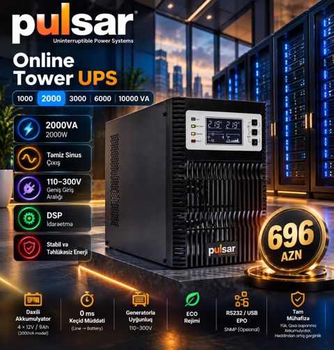 Pulsar 2000VA / 2000W Online UPS – 4×9Ah — Bakı