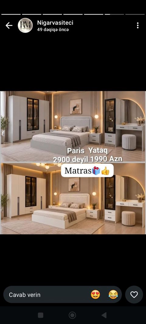Paris Yataq Dəsti - Qiymət: 1990 AZN (2900 deyil) — şəkildə — 1 990 ₼ · Bakı · Yataq otağı mobilya dəstləri Paris Yataq Dəsti - Qiymət: 1990 AZN (2900 deyil) — şəkildə — Bakı