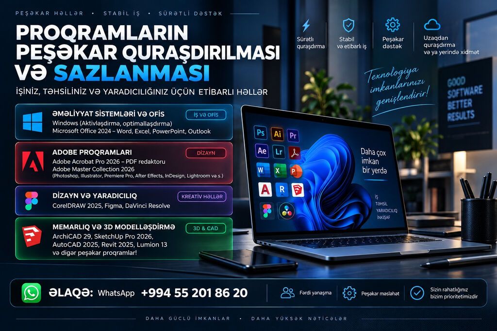 Peşəkar proqramların quraşdırılması və sazlanması İş, təhsil — Kompüter və noutbuk təmiri, Bakı