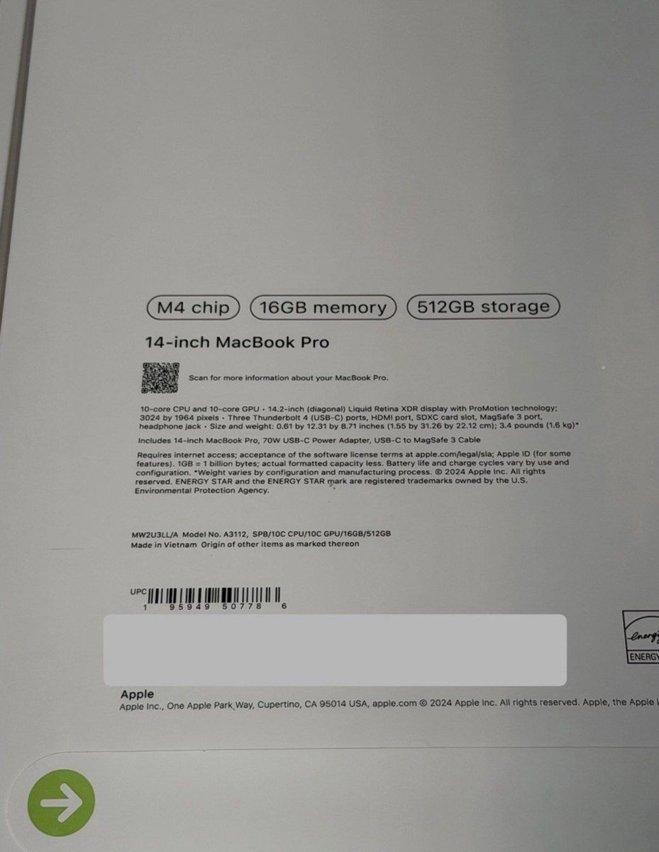 Apple MacBook Pro 14” M4 16GB/512GB — Noutbuklar, Bakı (2)