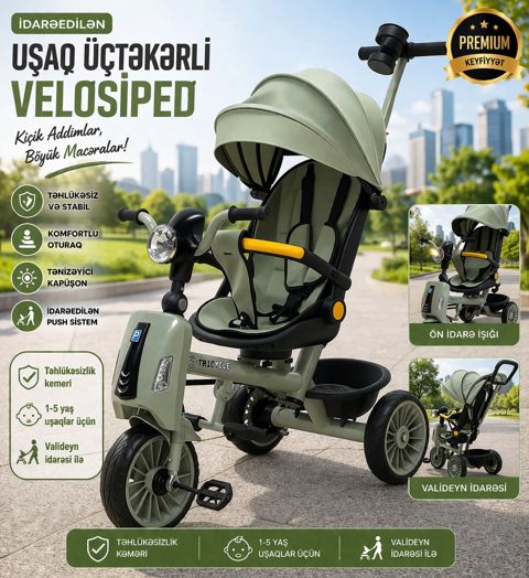 Uşaq üçün üçtəkərli velosiped Vpkid TinyRider X Yaşıl — Bakı
