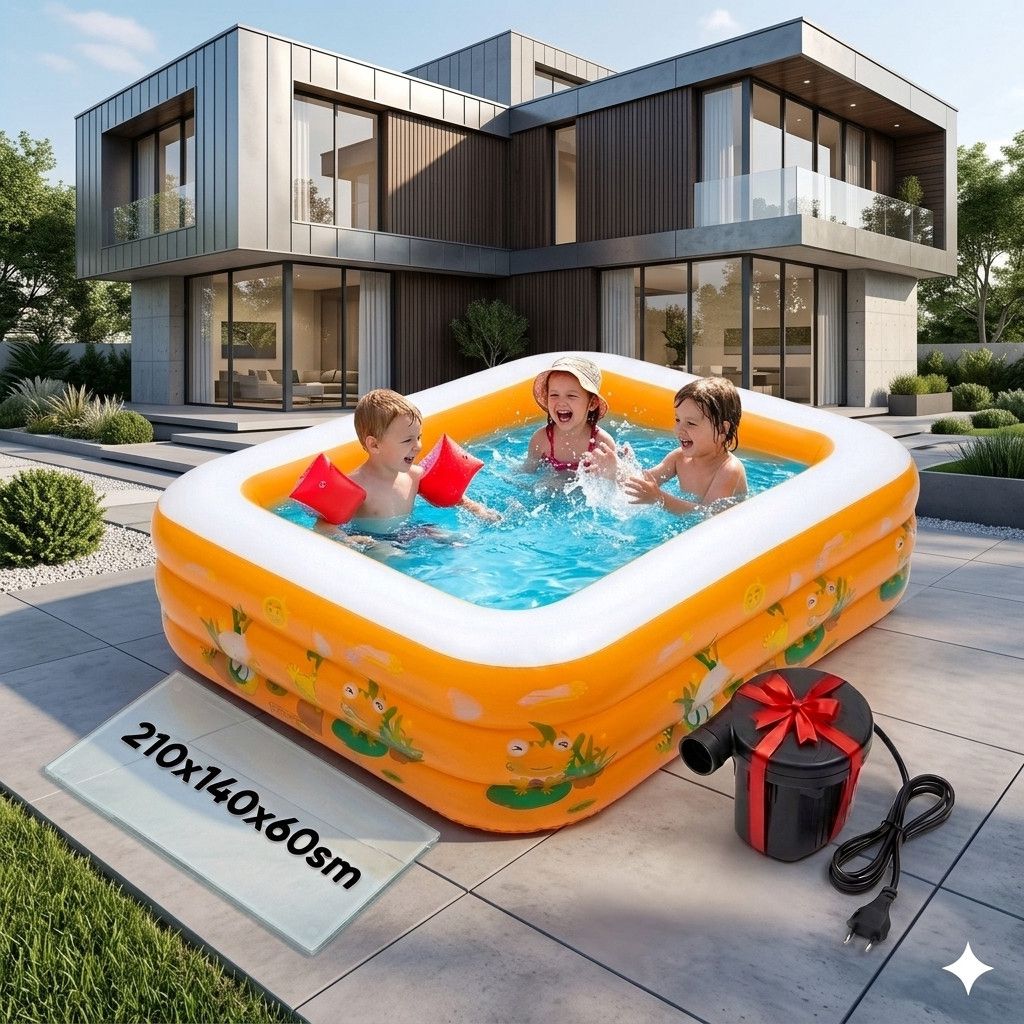 Şişmə hovuz, narıncı, 210x140x60 sm, 800 l + hədiyyə nasos — Hovuzlar, Bakı (2)
