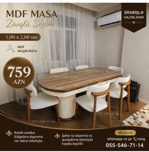 MDF Masa – Zövqlü Seçim Ölçü: 1,00 x 2,00 sm Material: MDF — Bakı