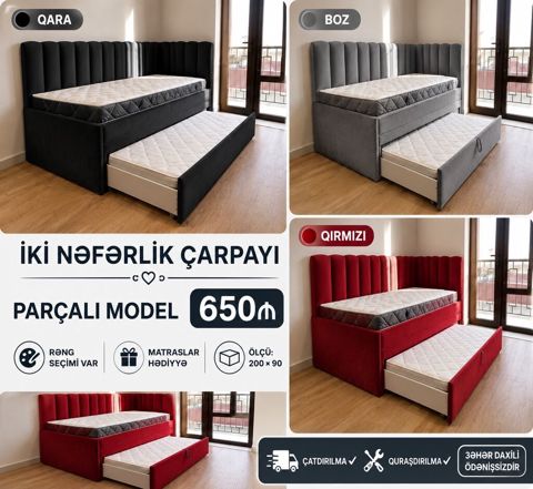 İki nəfərlik çarpayı – parçalı model Ölçü: 200 90 Rəng seçimi — Bakı